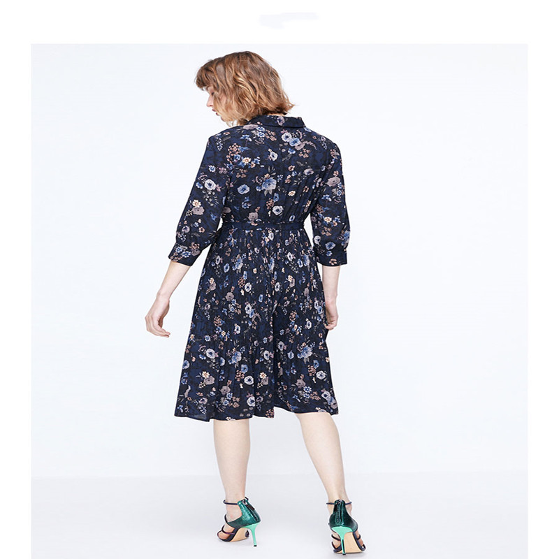 Floral pleated A-line waist chiffon dress women - Image 2