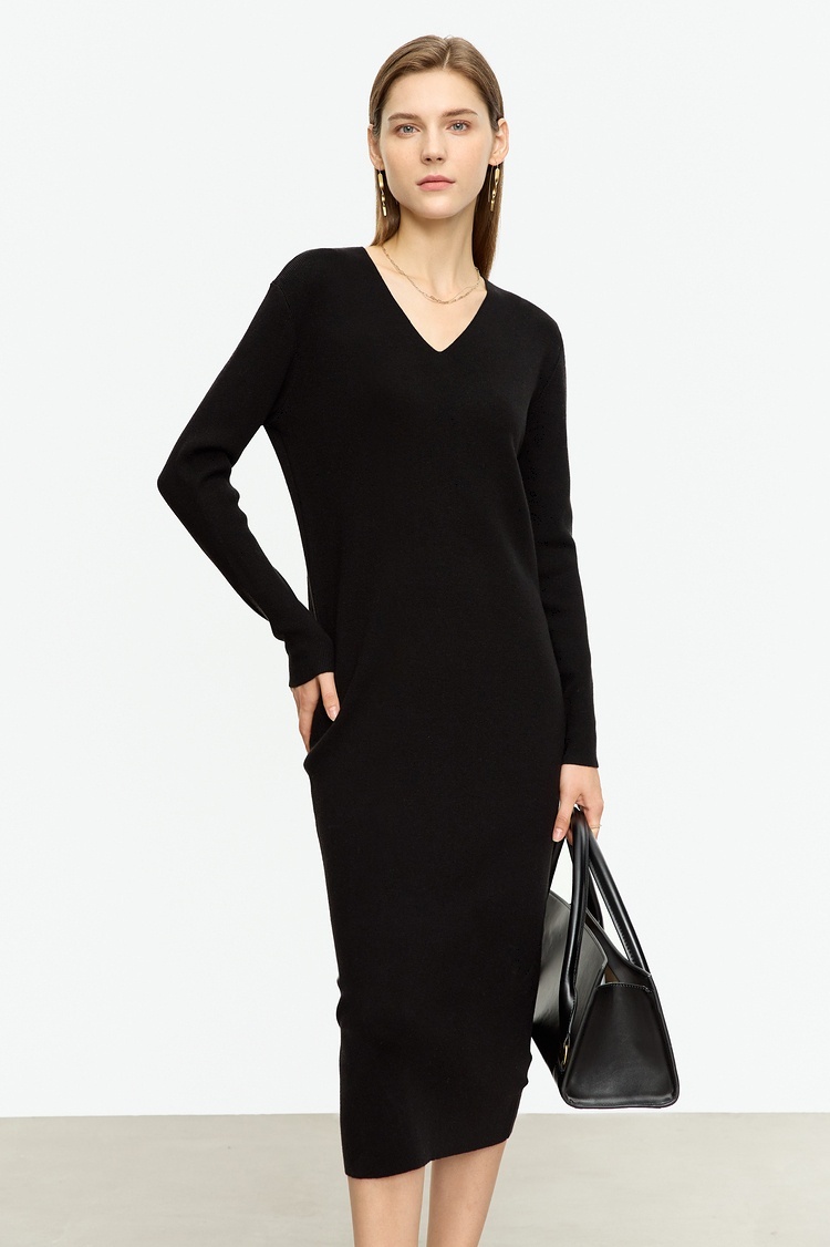 New Warm All-match V-neck Slim Fit Midi Skirt Knitted Dress Women's Inner Skirt - Image 9