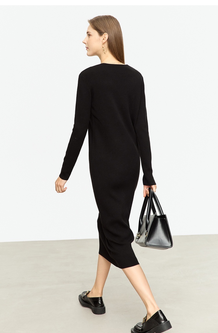 New Warm All-match V-neck Slim Fit Midi Skirt Knitted Dress Women's Inner Skirt - Image 2