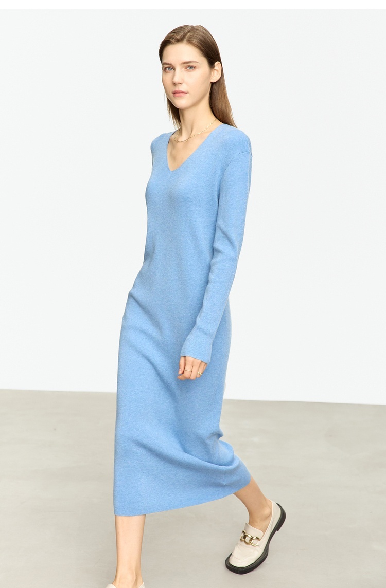 New Warm All-match V-neck Slim Fit Midi Skirt Knitted Dress Women's Inner Skirt - Image 8