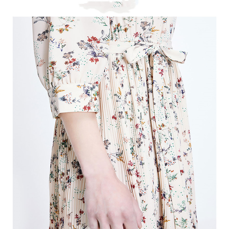 Floral pleated A-line waist chiffon dress women - Image 3