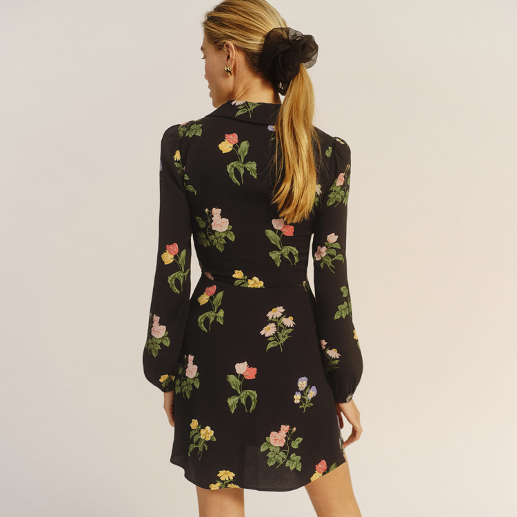 French Vintage Print Long Sleeve Dress - Image 3