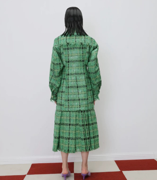 Independent Designer Brand Modified Plaid Belted Peplum Coat - Image 4