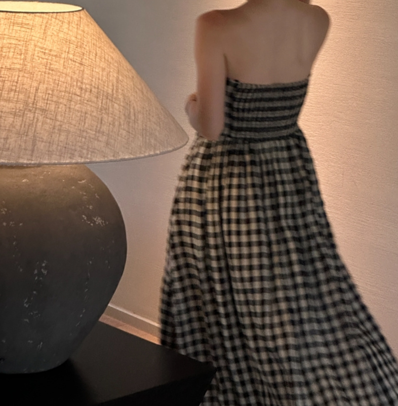 French Heavy-duty Pleated Pure Linen Tube Top Detachable Two-way Strap Dress - Image 9