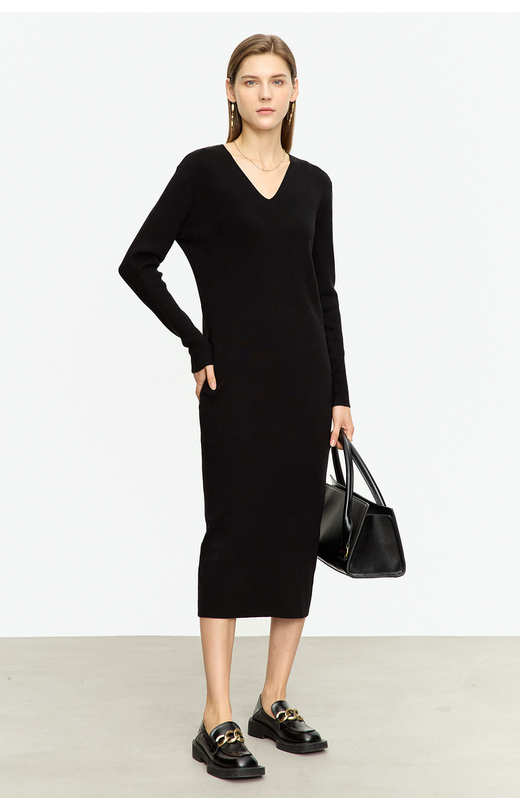 New Warm All-match V-neck Slim Fit Midi Skirt Knitted Dress Women's Inner Skirt - Image 6