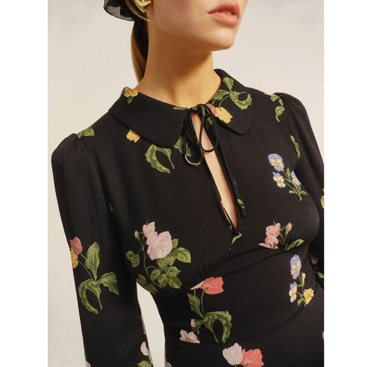 French Vintage Print Long Sleeve Dress - Image 2