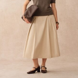 Khaki Tencel Cotton Type A Pleated Tooling Skirt