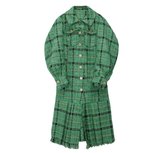 Independent Designer Brand Modified Plaid Belted Peplum Coat - Image 3