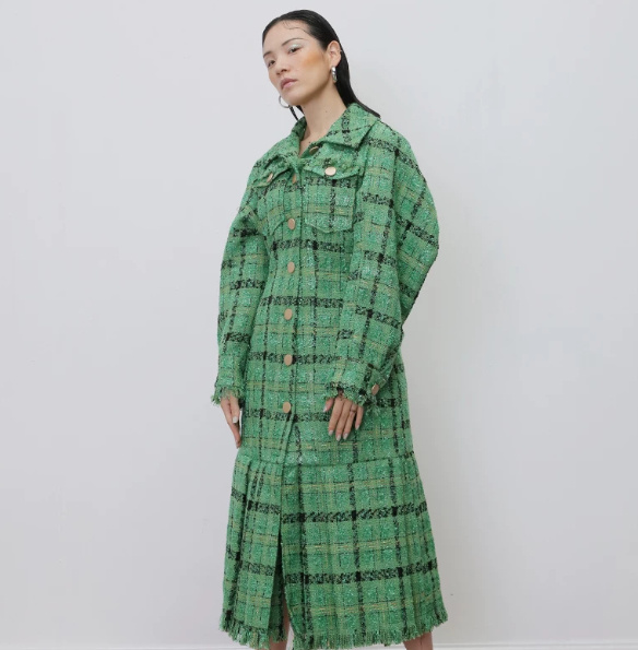 Independent Designer Brand Modified Plaid Belted Peplum Coat - Image 5